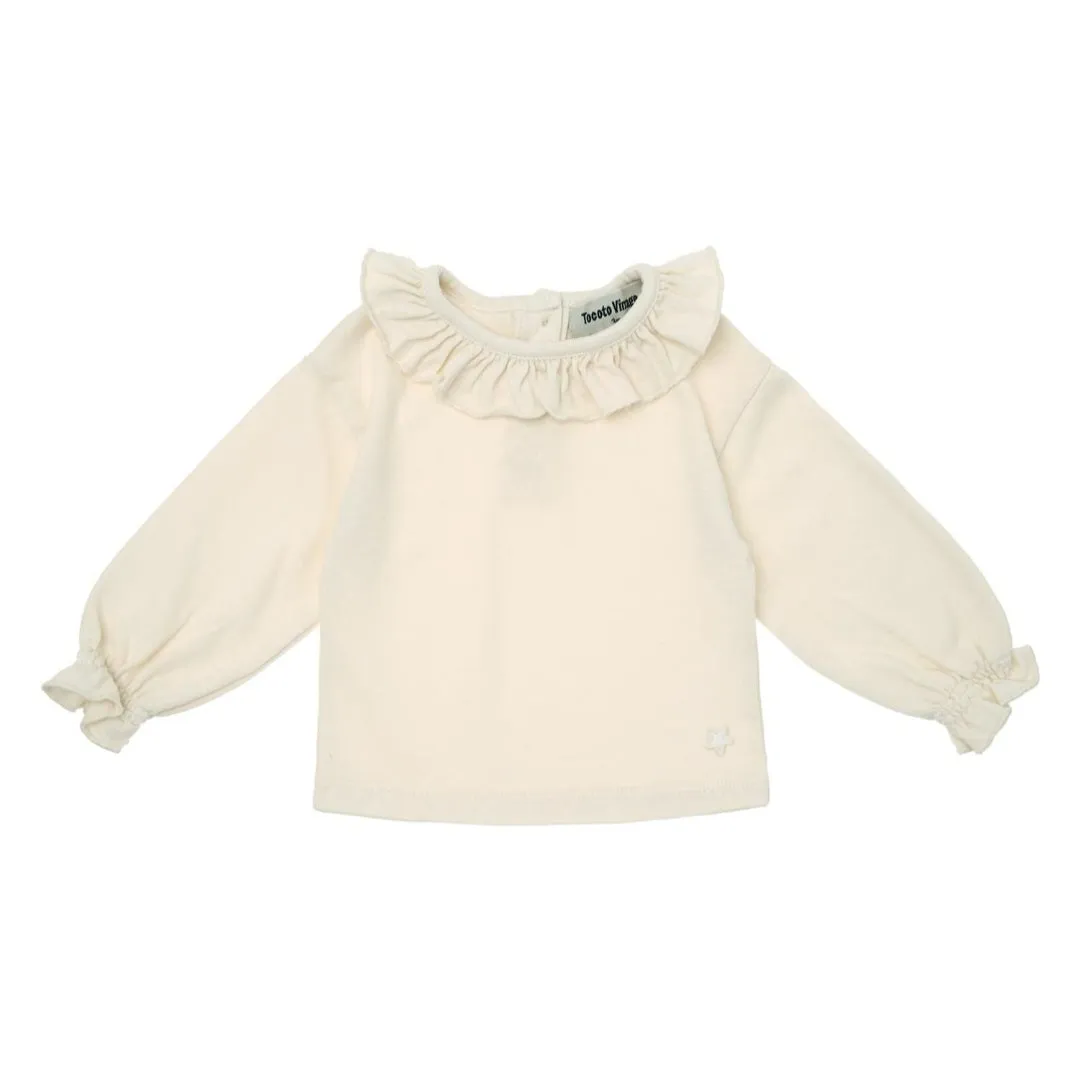 TOCOTO VINTAGE CREAM BABY RUFFLE NECK T-SHIRT